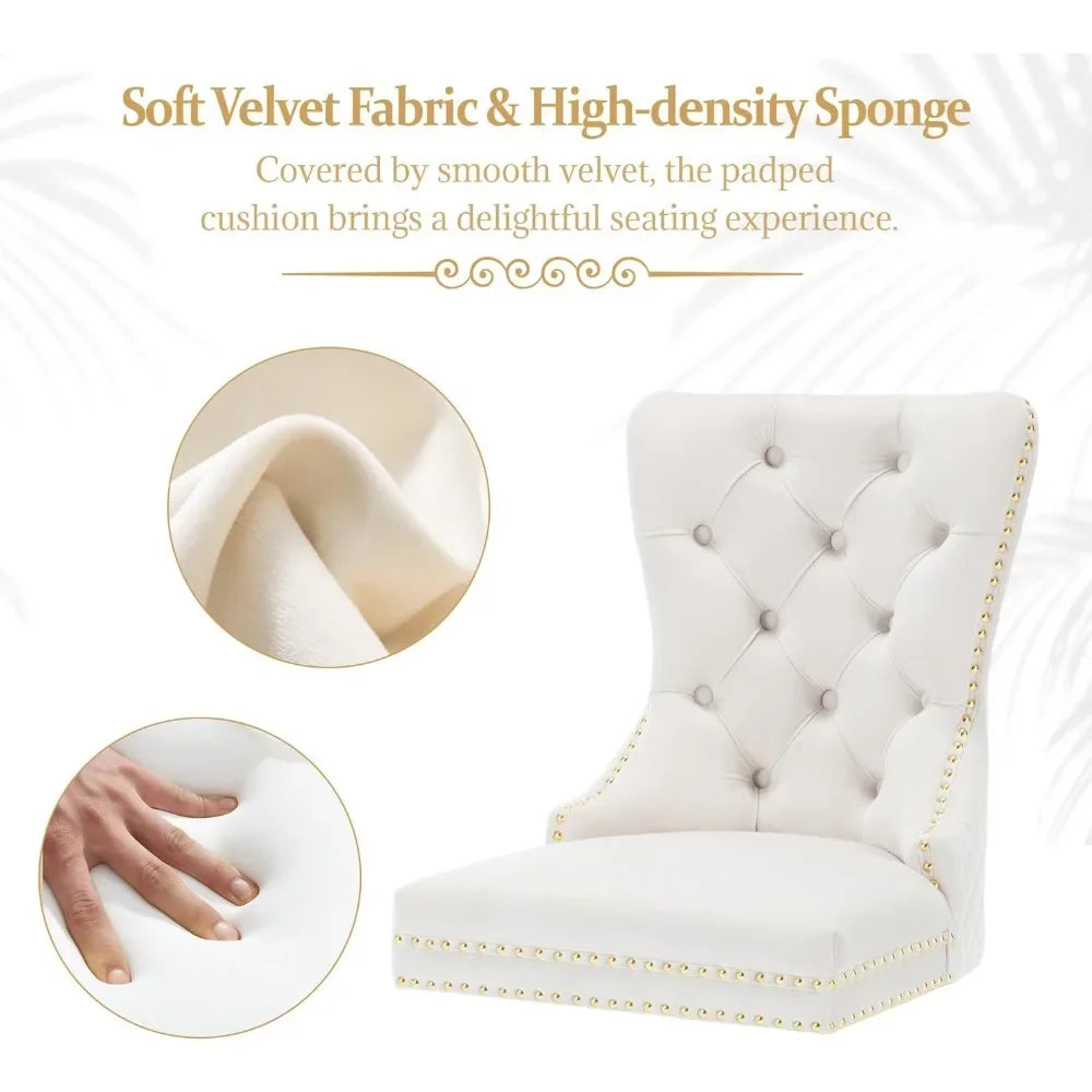 Beige Velvet Tufted Dining Chairs Set