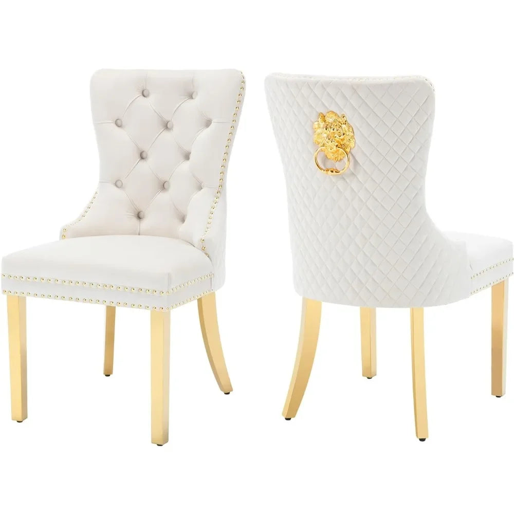 Beige Velvet Tufted Dining Chairs Set