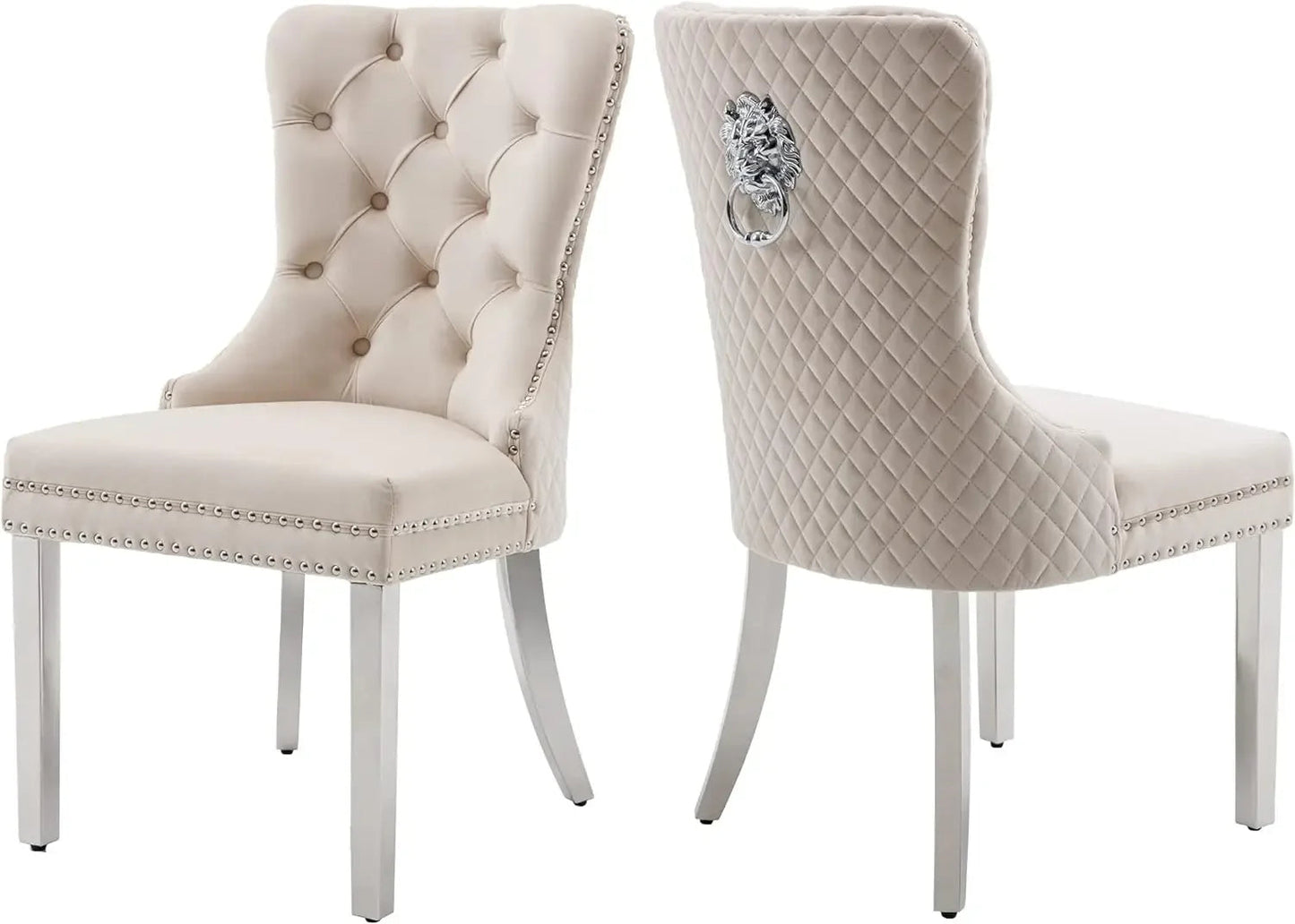 Beige Velvet Tufted Dining Chairs Set