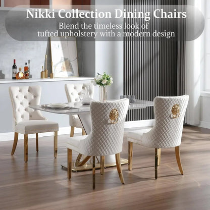 Beige Velvet Tufted Dining Chairs Set