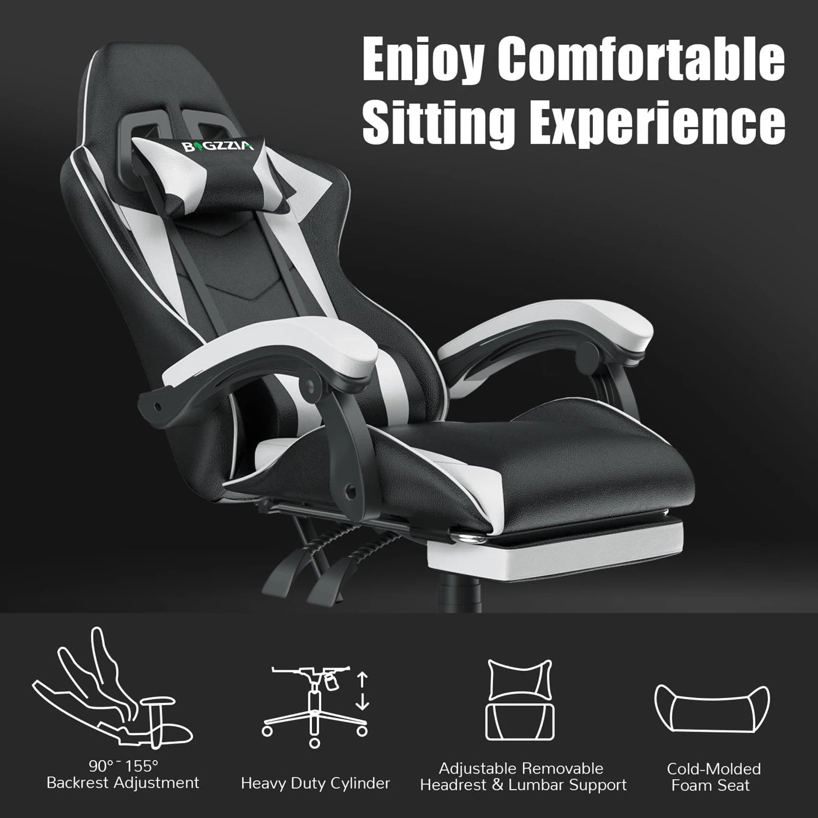 Bigzzia Ergonomic Gaming Chair with Footrest