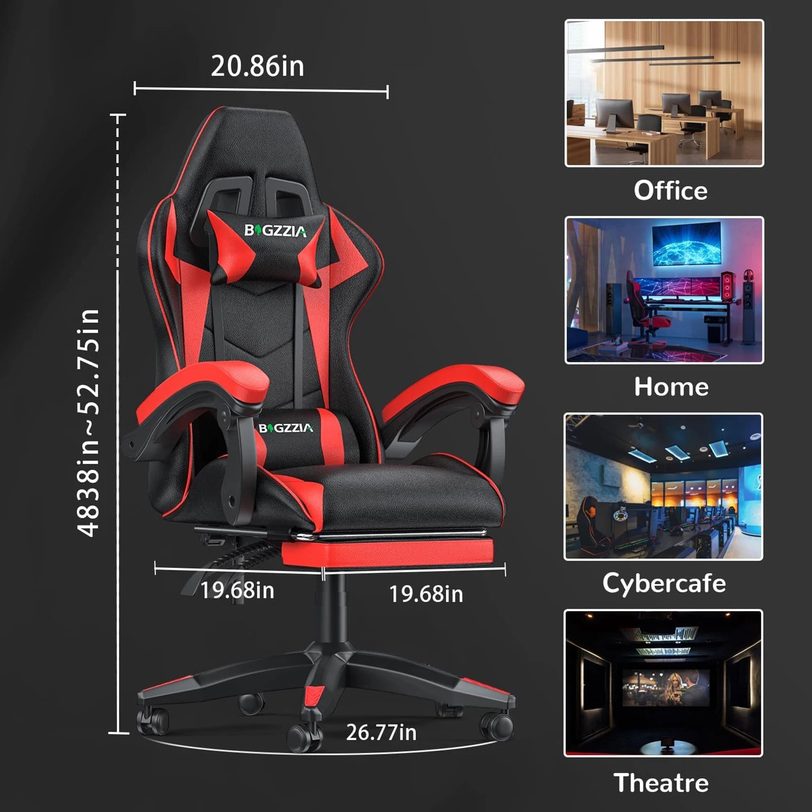 Bigzzia Ergonomic Gaming Chair with Footrest