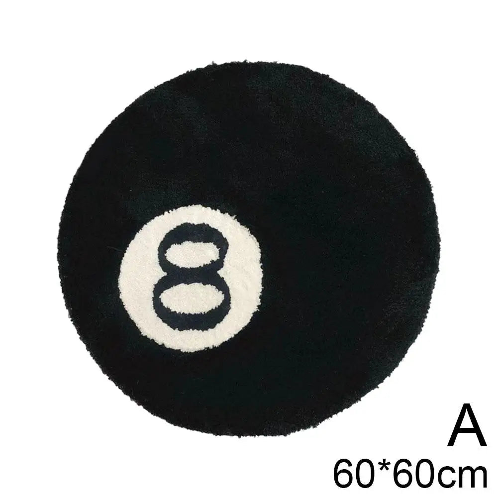 Black 8 Ball Billiards Round Rug