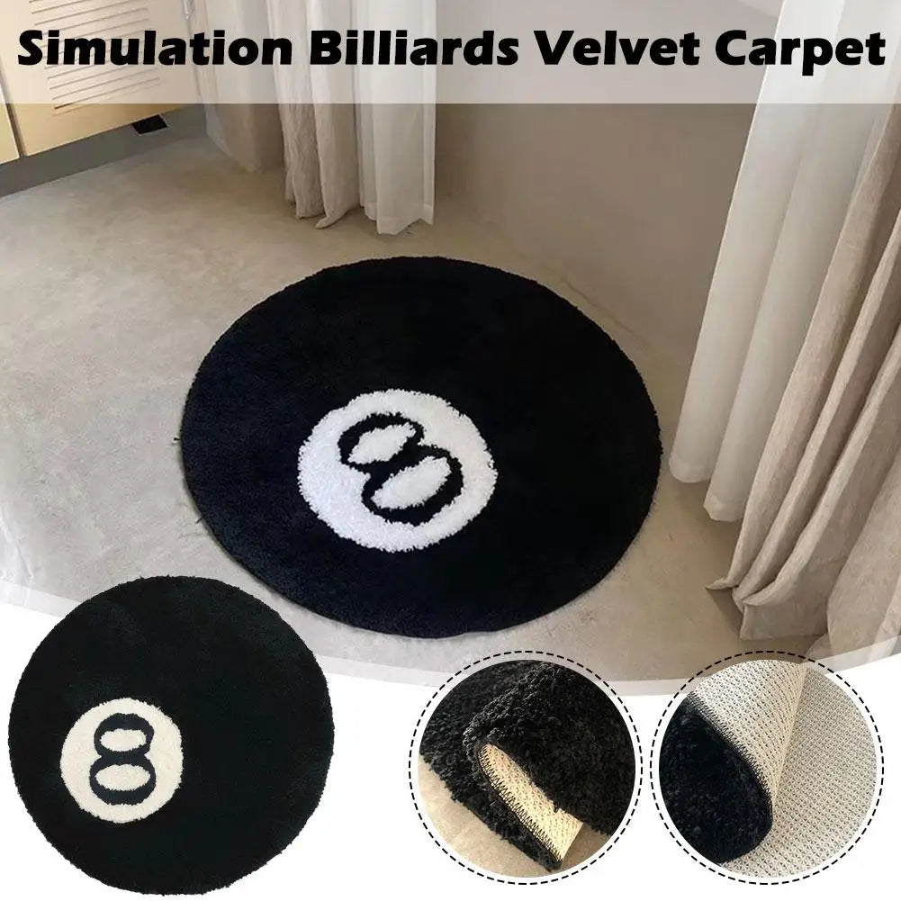 Black 8 Ball Billiards Round Rug