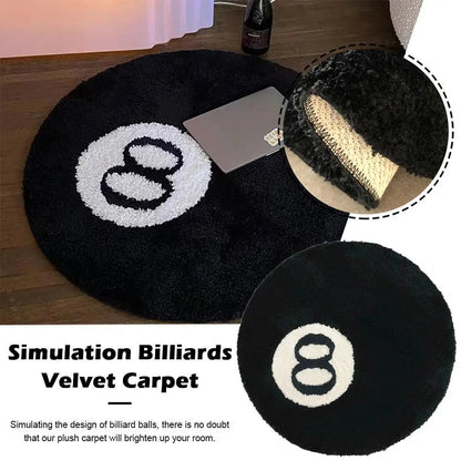 Black 8 Ball Billiards Round Rug