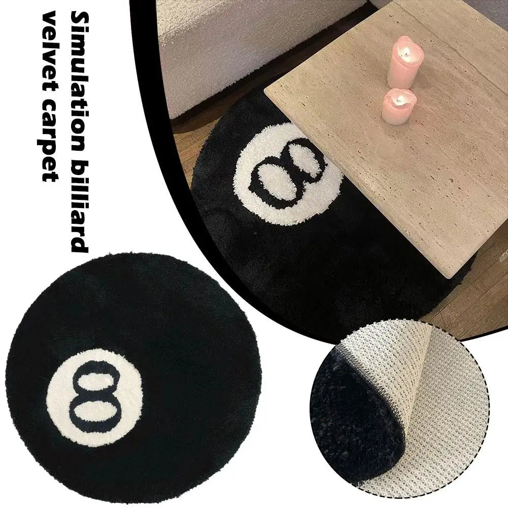 Black 8 Ball Billiards Round Rug