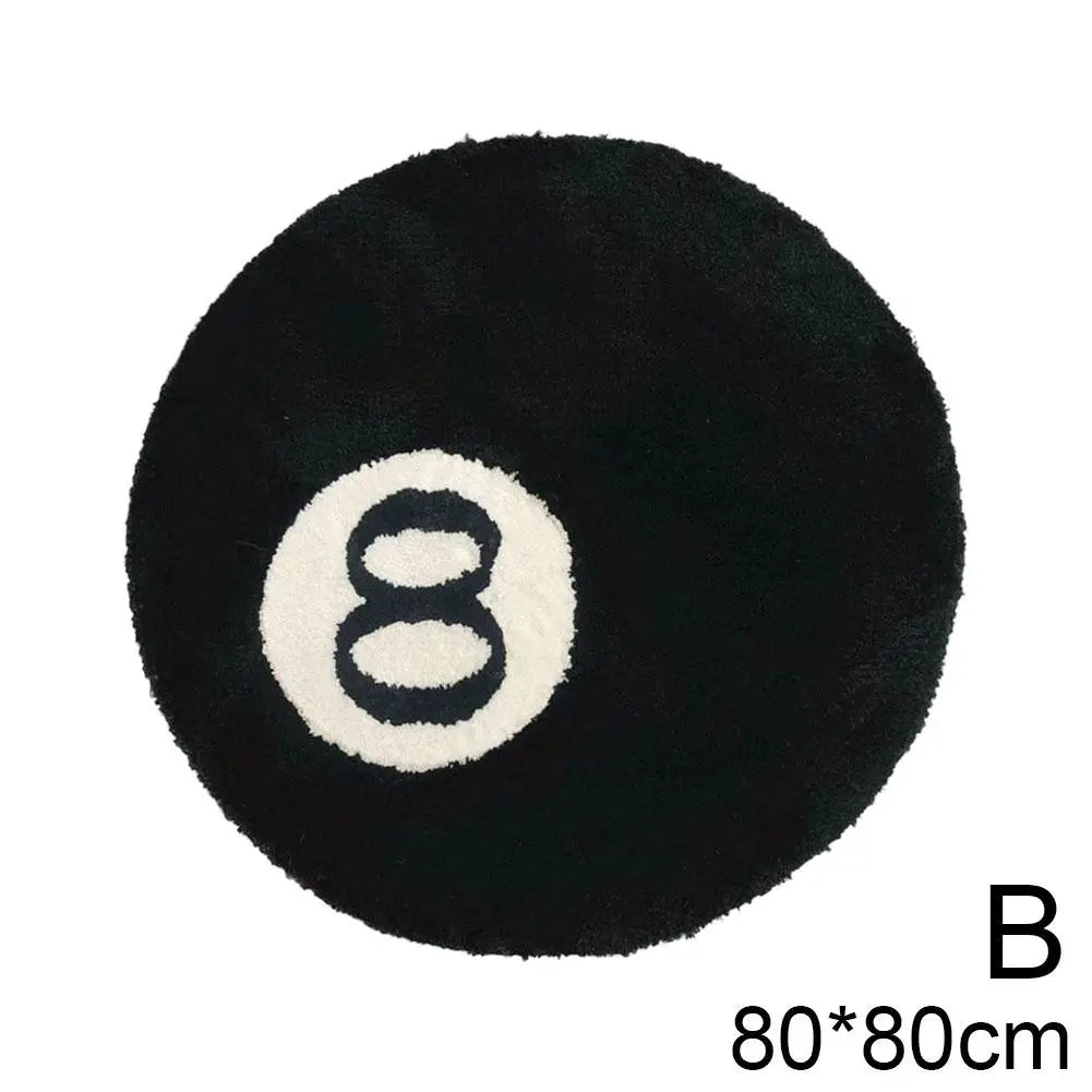 Black 8 Ball Billiards Round Rug