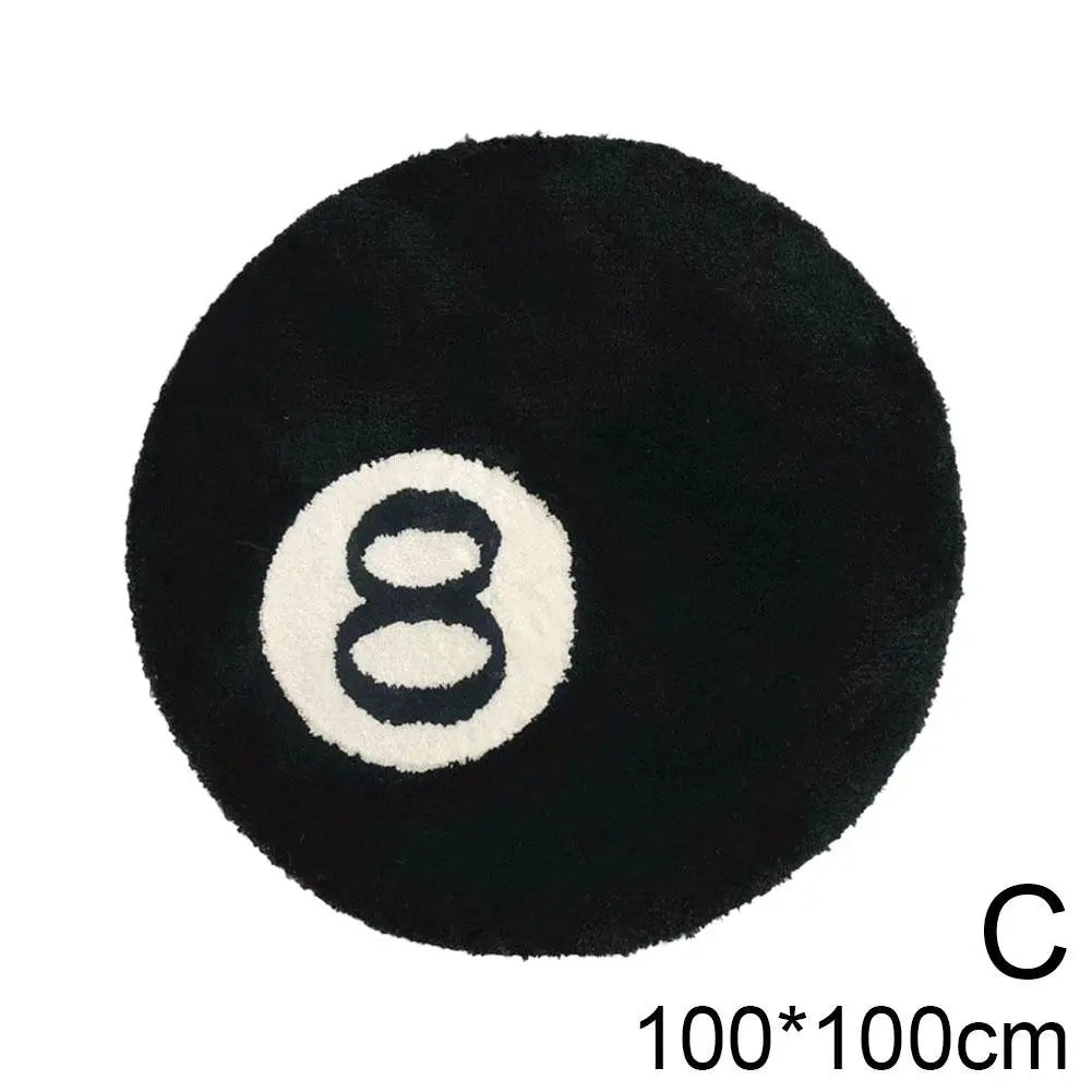 Black 8 Ball Billiards Round Rug