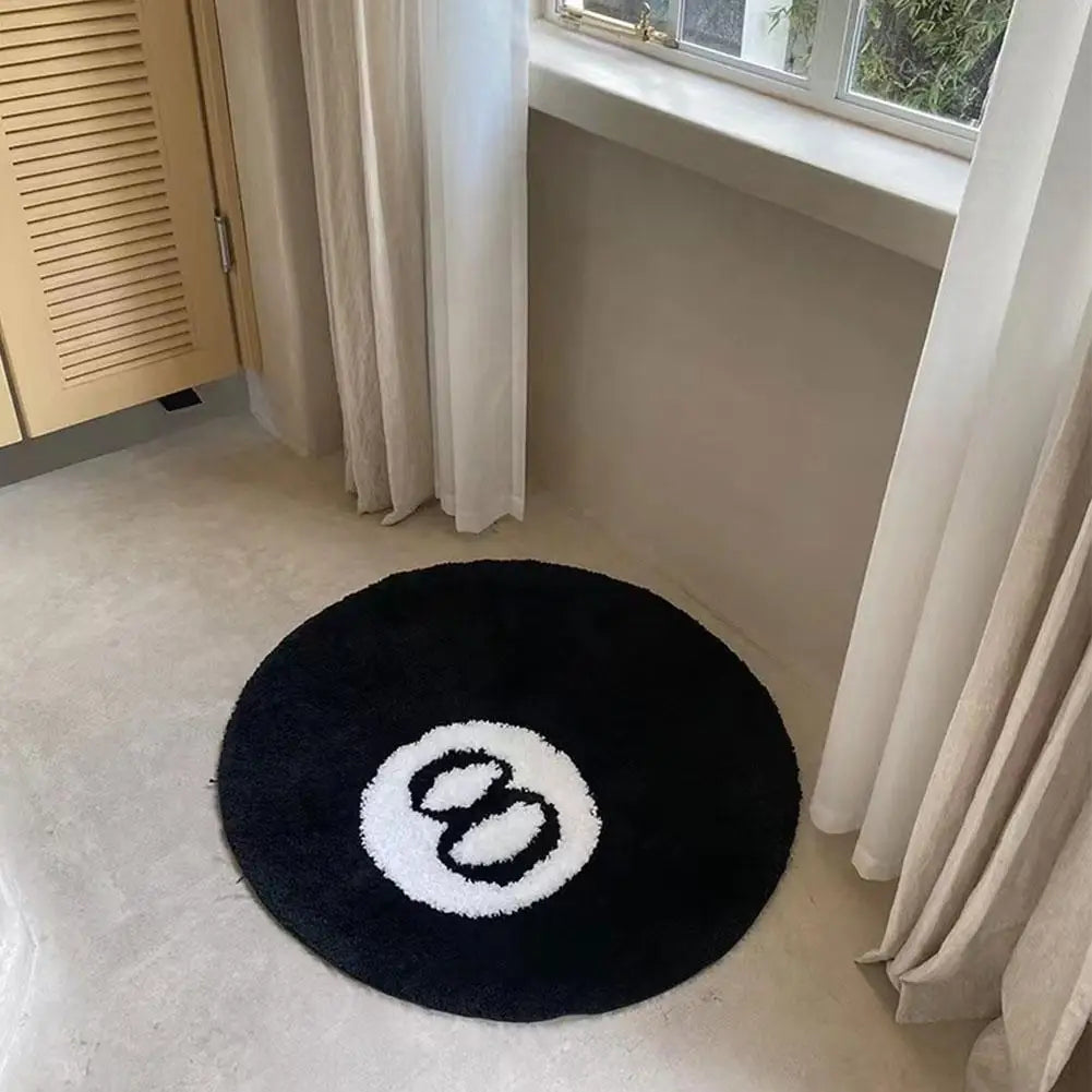 Black 8 Ball Billiards Round Rug