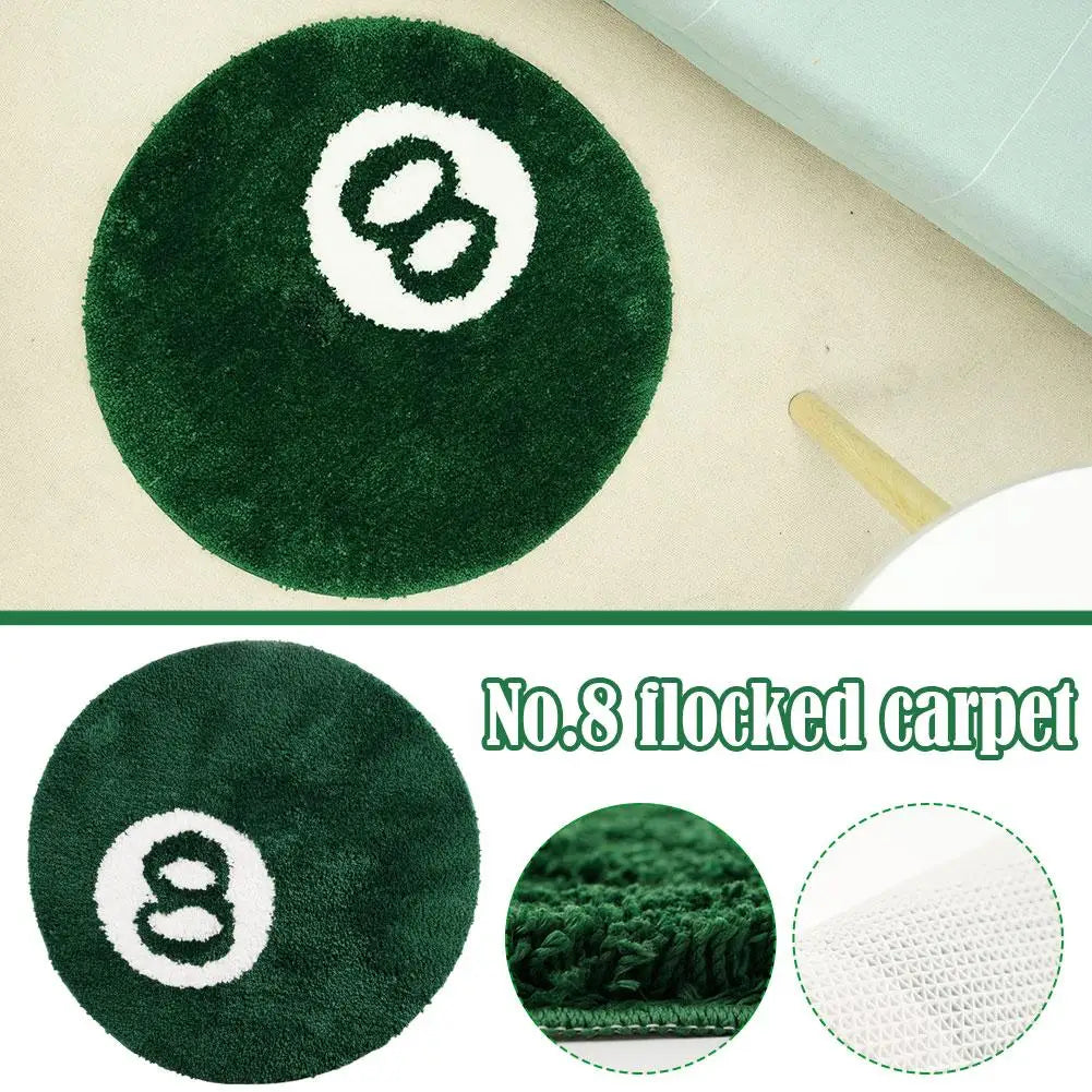 Black 8 Ball Billiards Round Rug