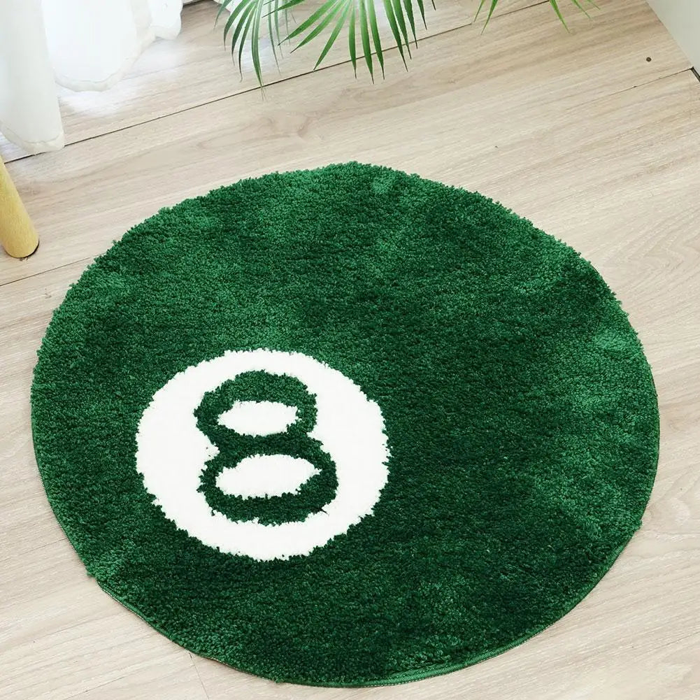 Black 8 Ball Billiards Round Rug