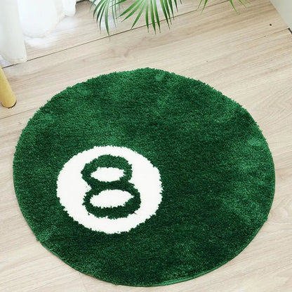 Black 8 Ball Billiards Round Rug