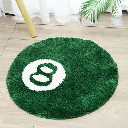 Black 8 Ball Billiards Round Rug