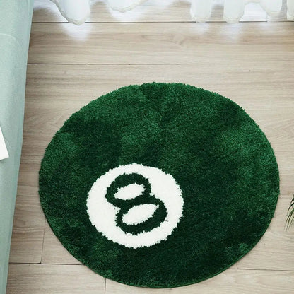 Black 8 Ball Billiards Round Rug