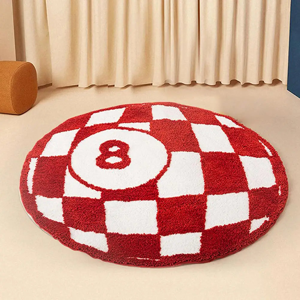 Black 8 Ball Billiards Round Rug