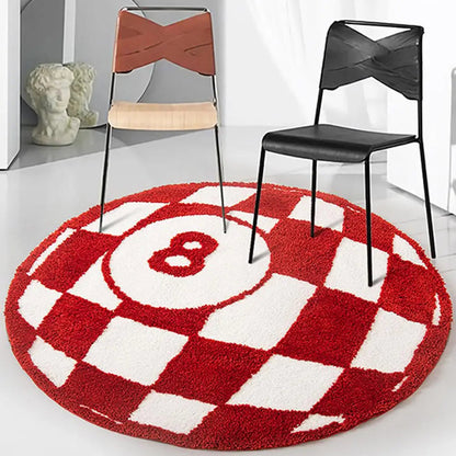 Black 8 Ball Billiards Round Rug