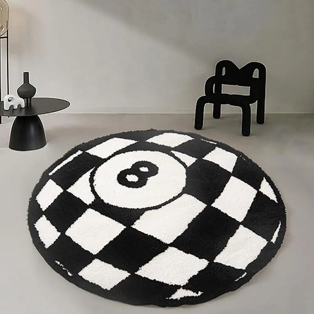 Black 8 Ball Billiards Round Rug