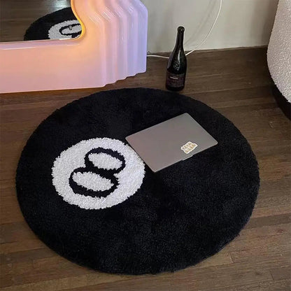 Black 8 Ball Billiards Round Rug