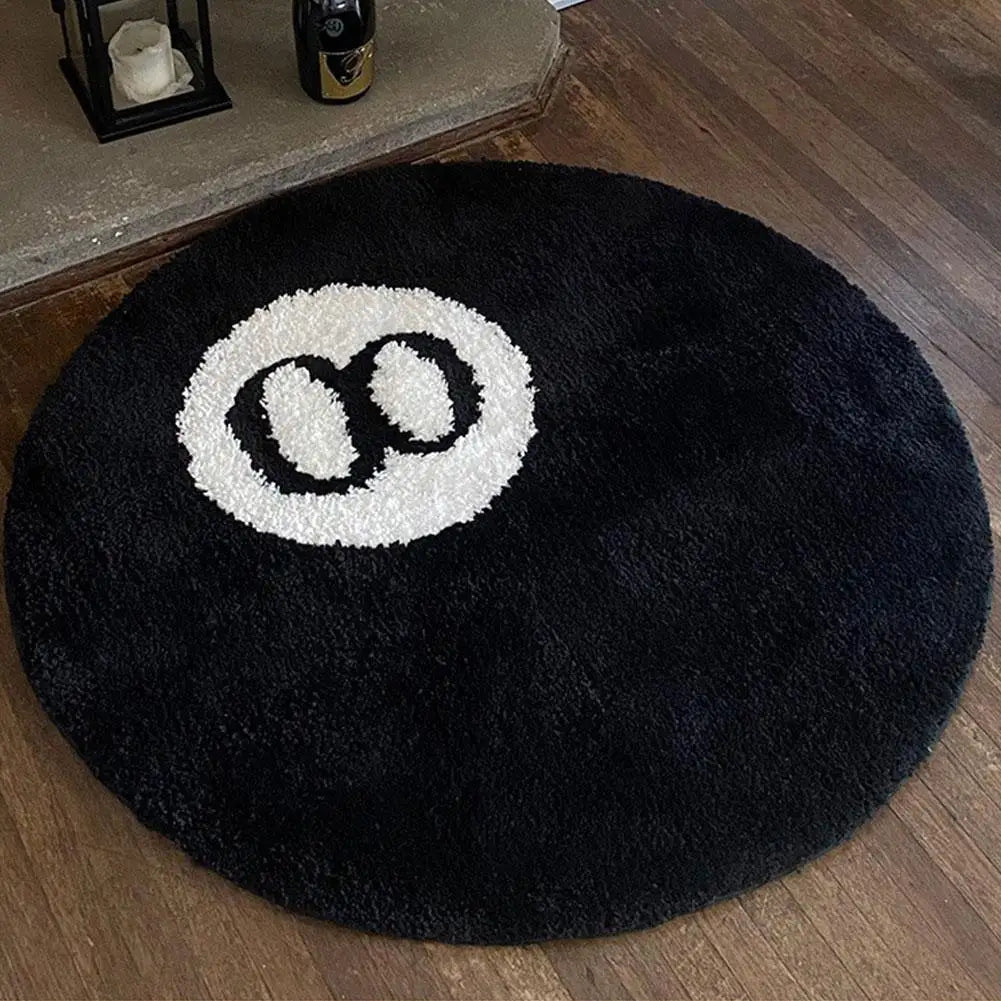 Black 8 Ball Billiards Round Rug