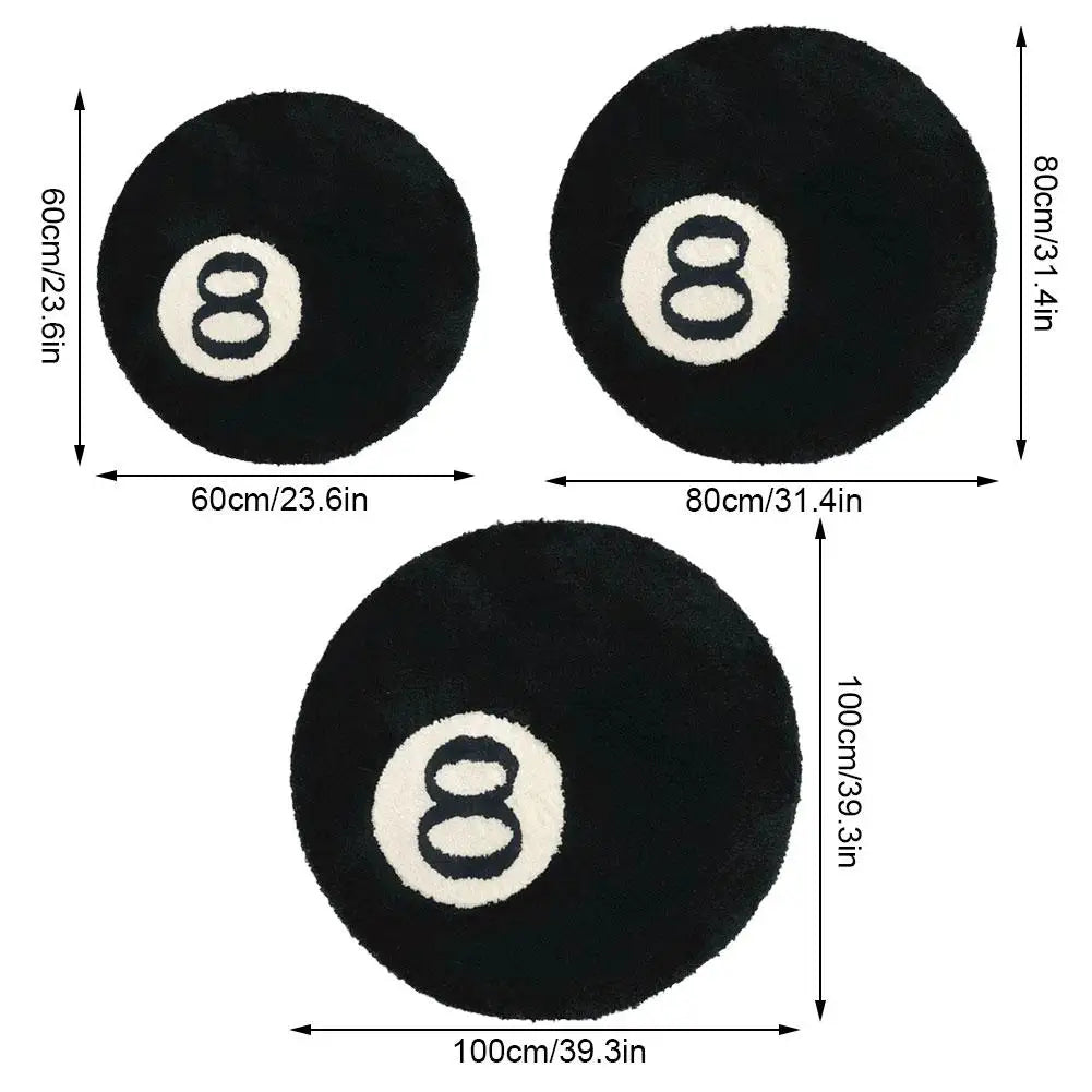 Black 8 Ball Billiards Round Rug