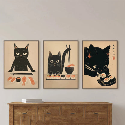 Black Cat Sushi Chef Wall Art