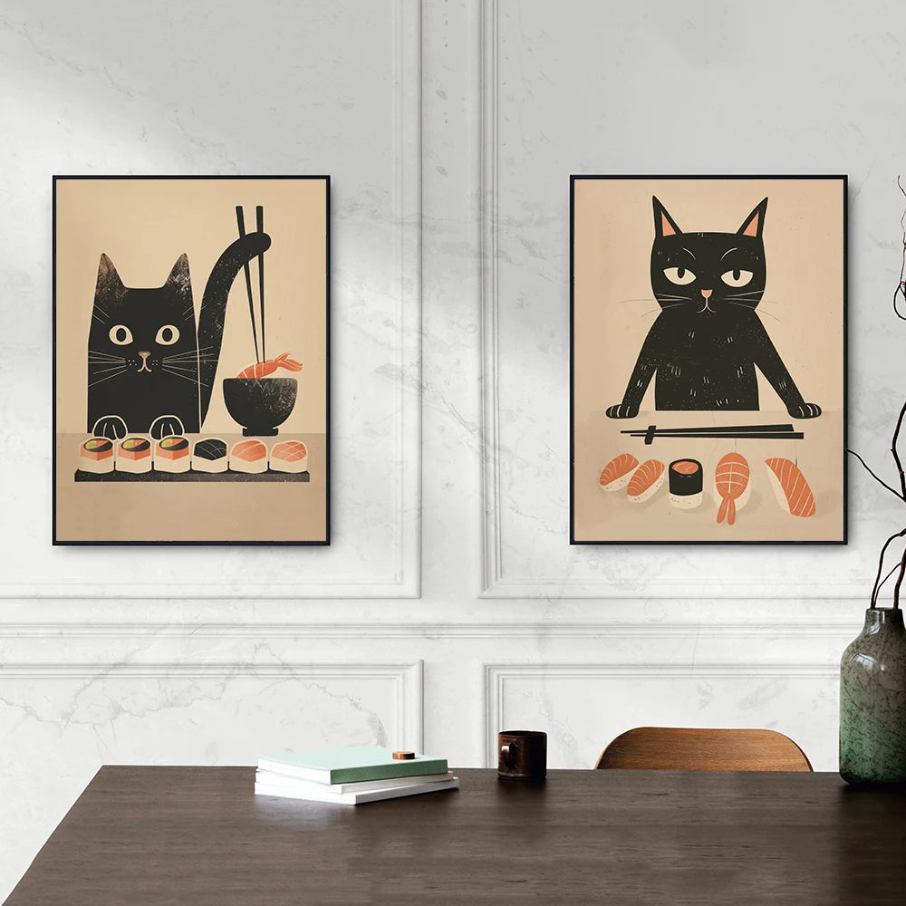 Black Cat Sushi Chef Wall Art