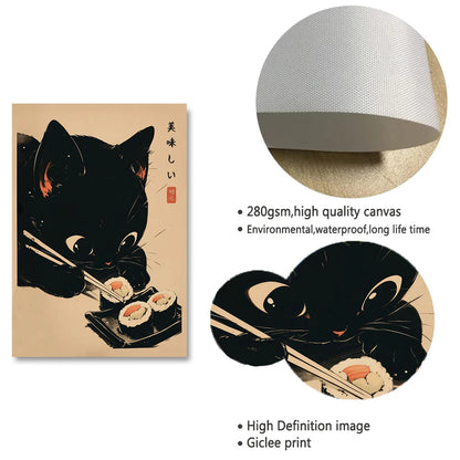 Black Cat Sushi Chef Wall Art