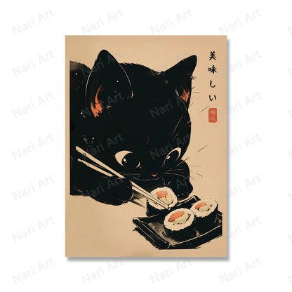 Black Cat Sushi Chef Wall Art