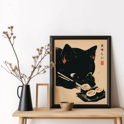 Black Cat Sushi Chef Wall Art