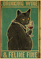 Black Drink Cat Vintage Poster 42x30 cm