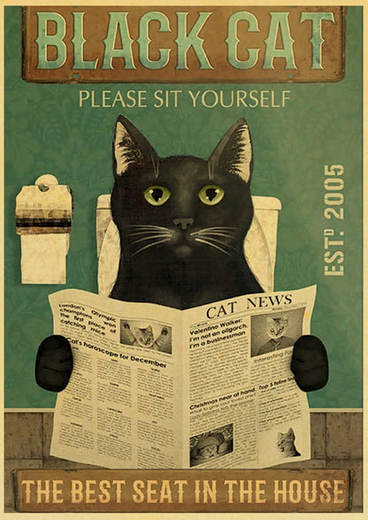 Black Drink Cat Vintage Poster 42x30 cm