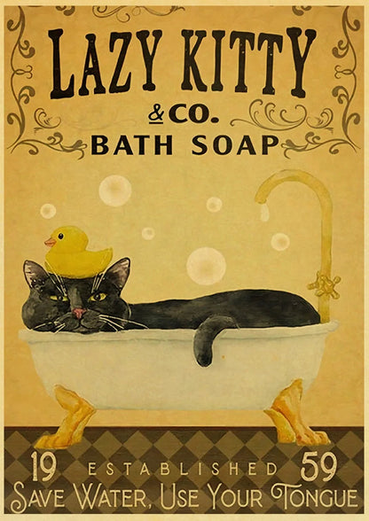 Black Drink Cat Vintage Poster 42x30 cm