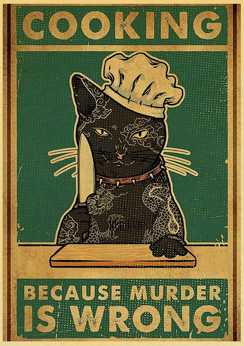 Black Drink Cat Vintage Poster 42x30 cm