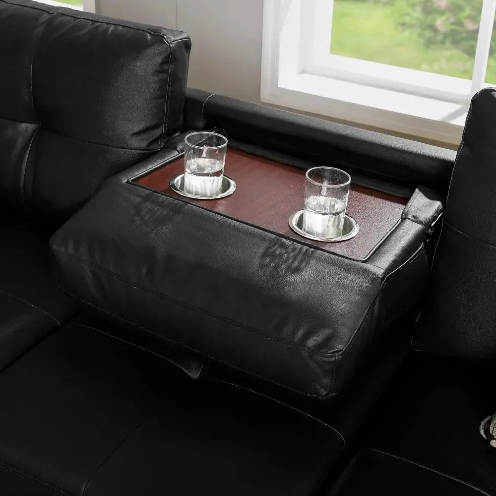 Black L-Shaped PU Leather Sofa