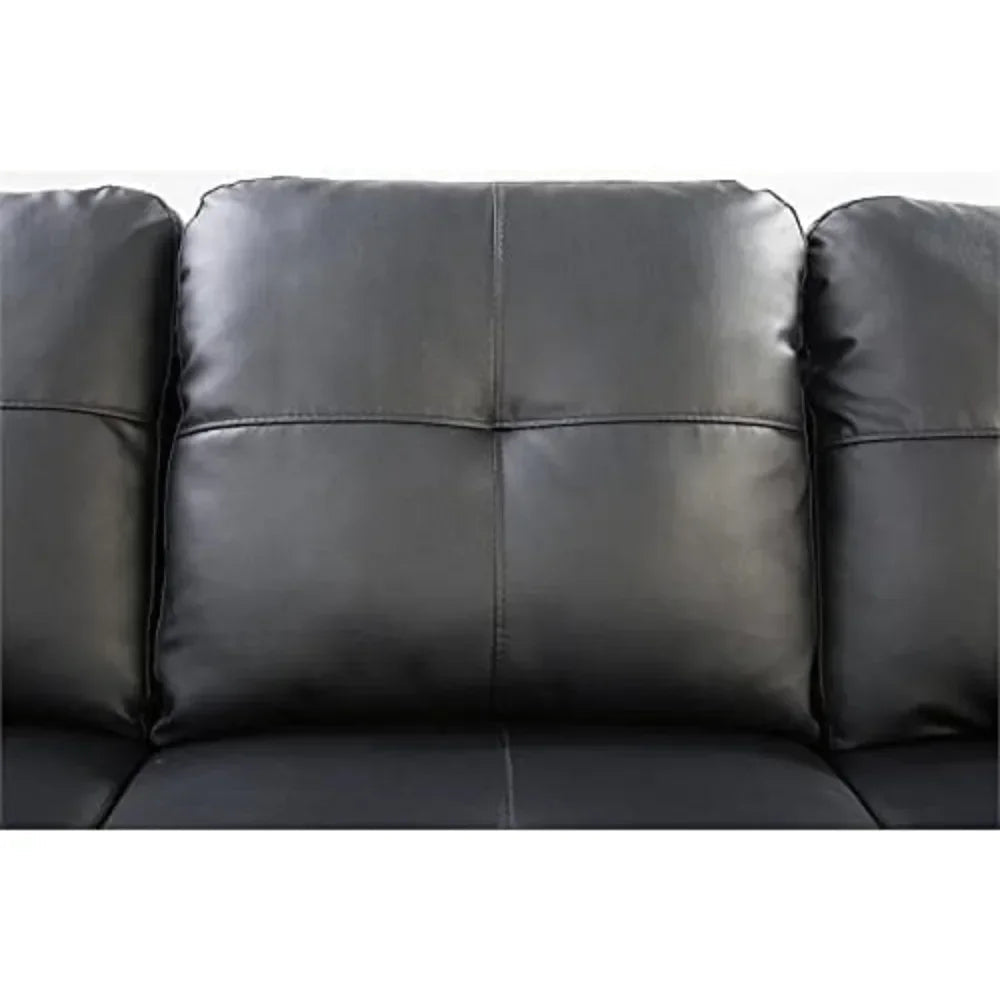 Black L-Shaped PU Leather Sofa