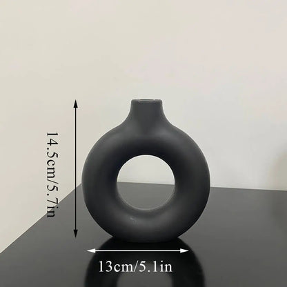 Black Minimalist Donut Shape Vase