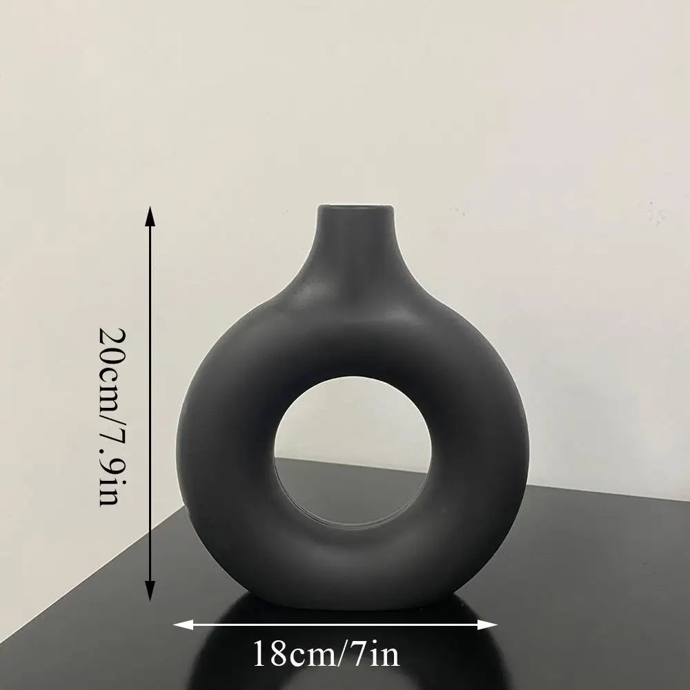 Black Minimalist Donut Shape Vase