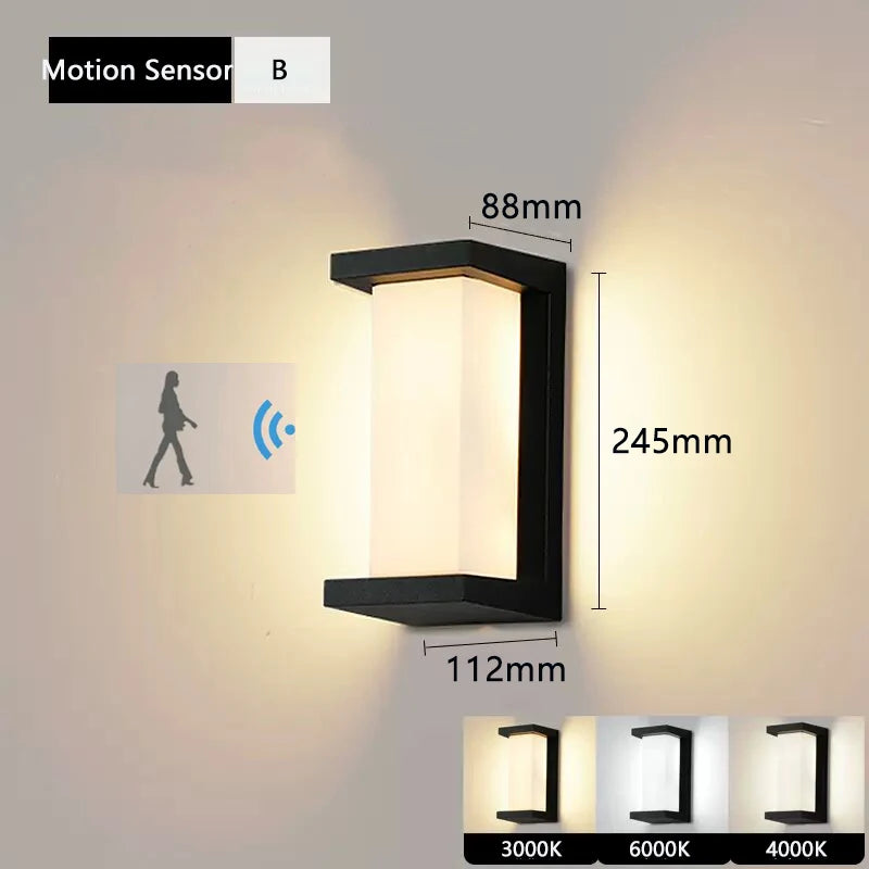 Black Motion Sensor LED Wall Light