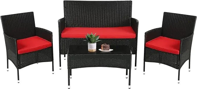 Black Rattan 4-Piece Outdoor Furniture Set