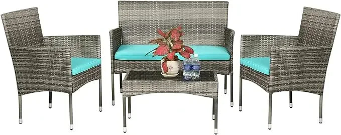 Black Rattan 4-Piece Outdoor Furniture Set