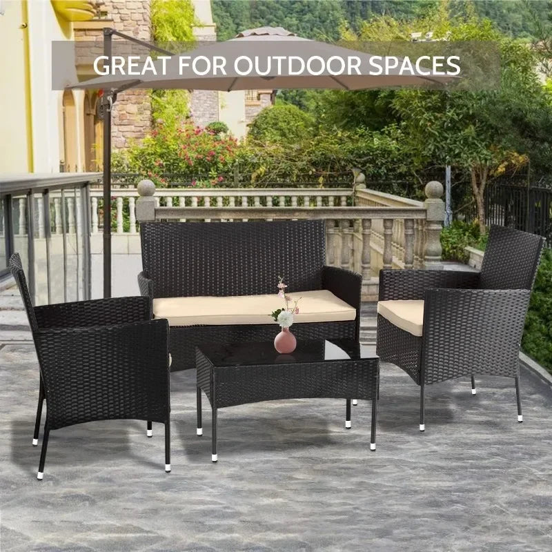 Black Rattan 4-Piece Outdoor Furniture Set