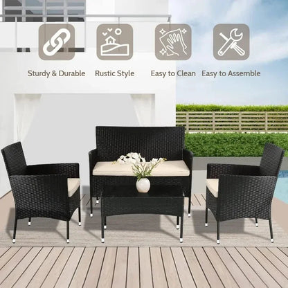 Black Rattan 4-Piece Outdoor Furniture Set