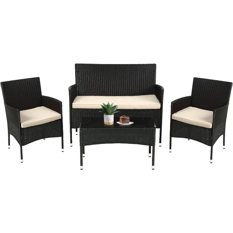 Black Rattan 4-Piece Outdoor Furniture Set