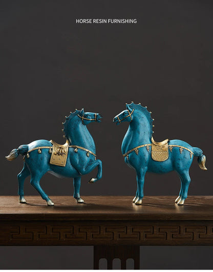 Blue Resin Horse Sculpture Decor