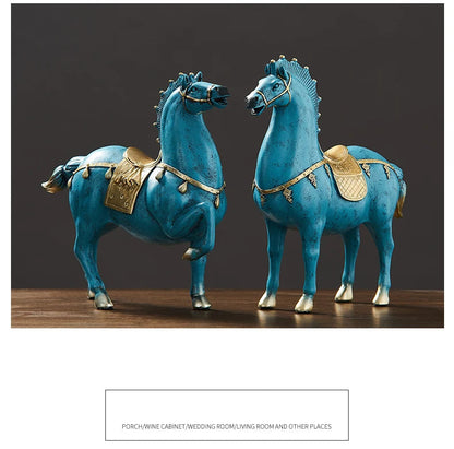 Blue Resin Horse Sculpture Decor