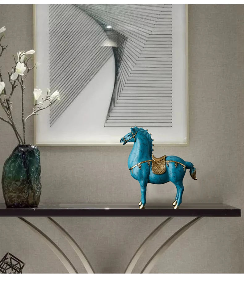 Blue Resin Horse Sculpture Decor