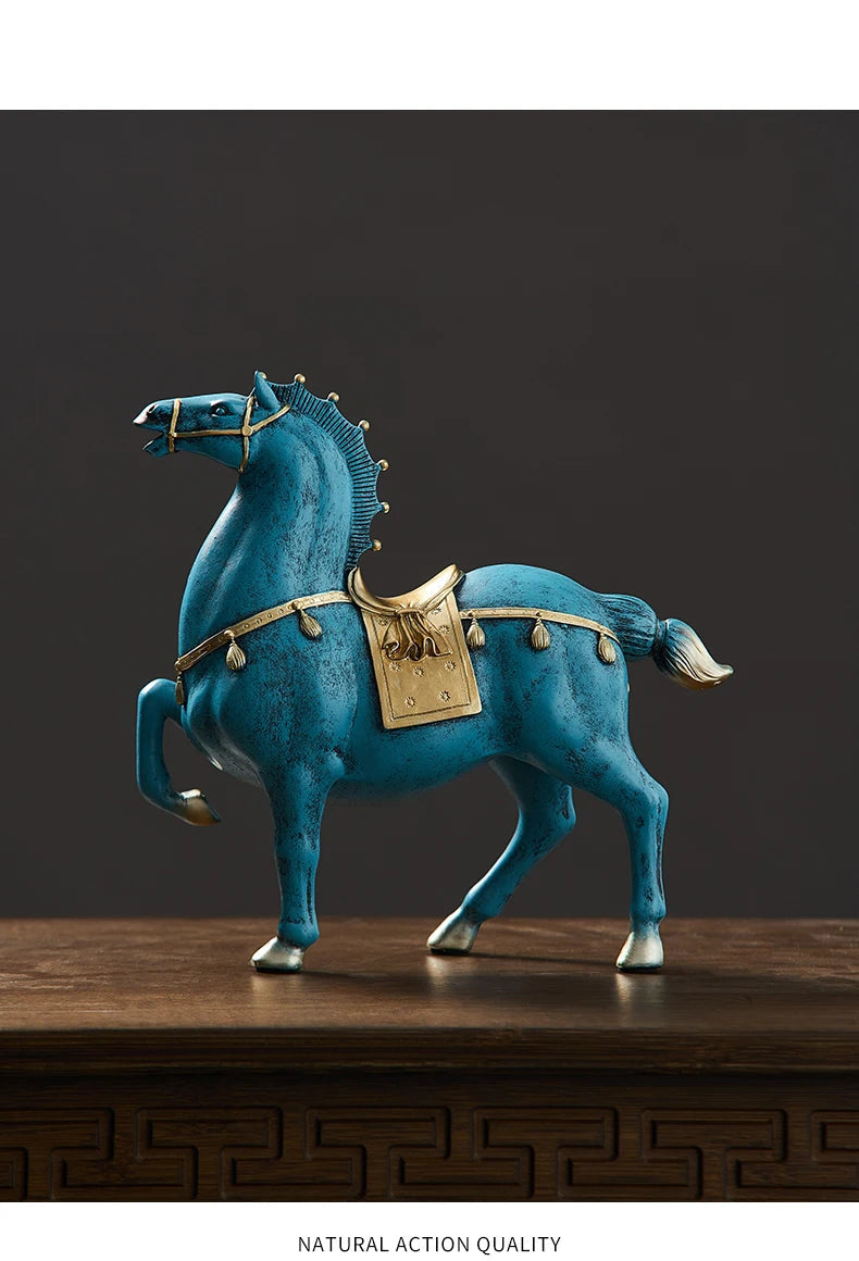 Blue Resin Horse Sculpture Decor