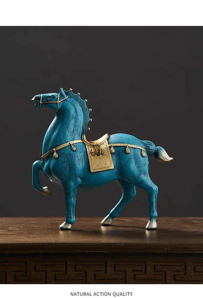 Blue Resin Horse Sculpture Decor