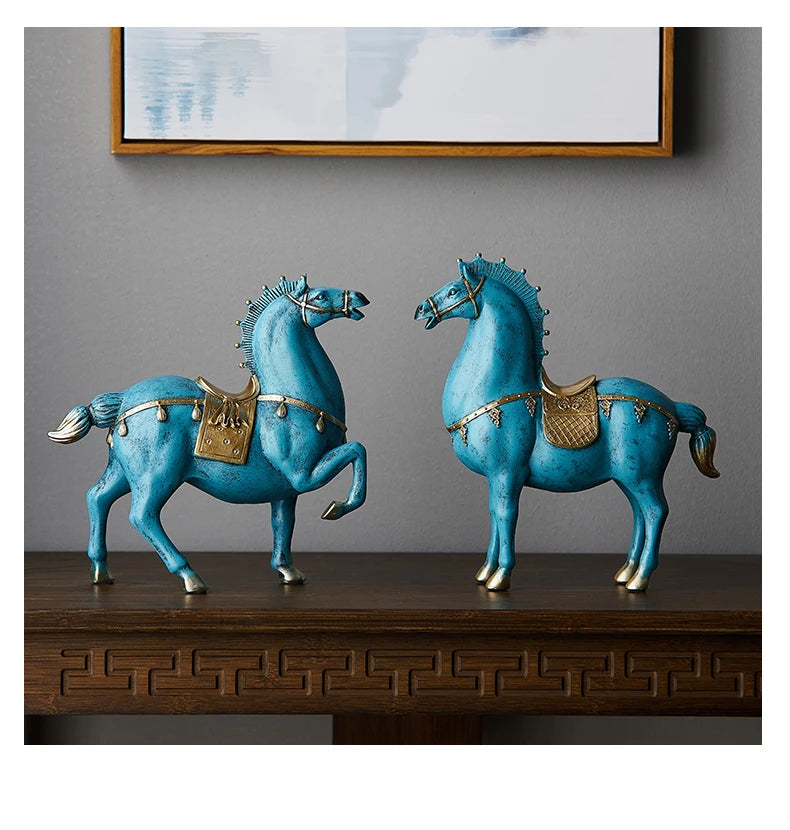 Blue Resin Horse Sculpture Decor