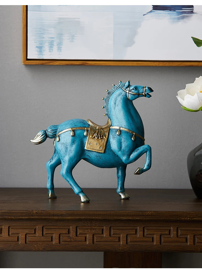 Blue Resin Horse Sculpture Decor